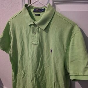 Polo Ralph Lauren Mens Custom Fit Lime Green Pique Polo Shirt Purple Pony Large